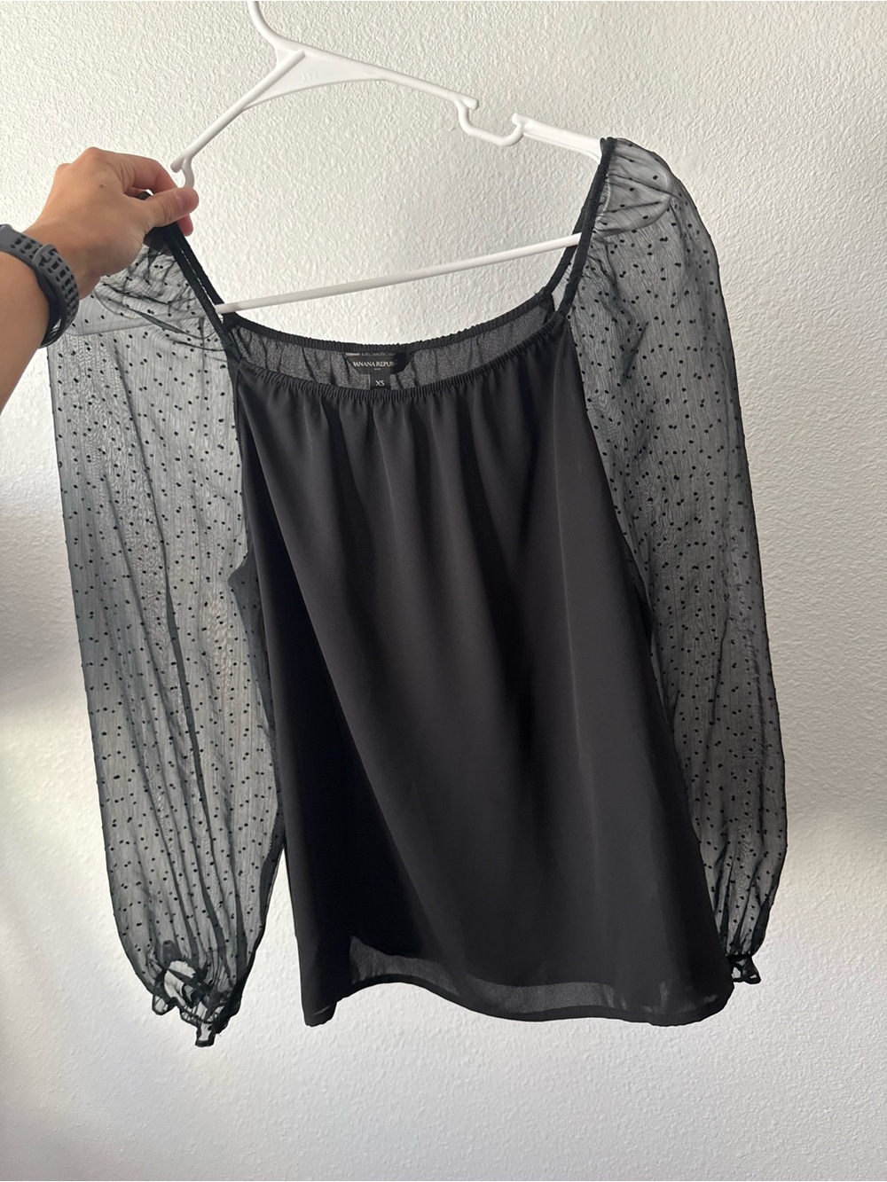 Banana Republic Sheer Dot Sleeve Black Women's Top